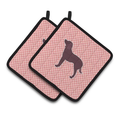 Carolines Treasures American Water Spaniel Checkerboard Pink Pair of Pot Holders BB3601PTHD